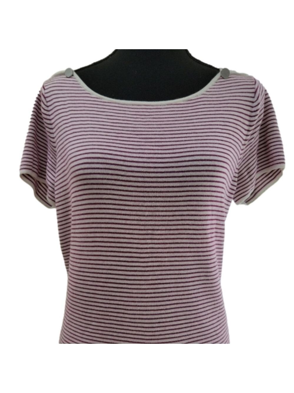 Talbots Berry Pink Striped Short Sleeve Knit Shirt Size Medium